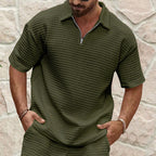 Herren Kurzarm-Henley-T-Shirt mit strukturiertem Design und modischem Kragen R&B