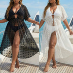 Damen transparenter Strandüberwurf mit modischem Lochmuster R&B
