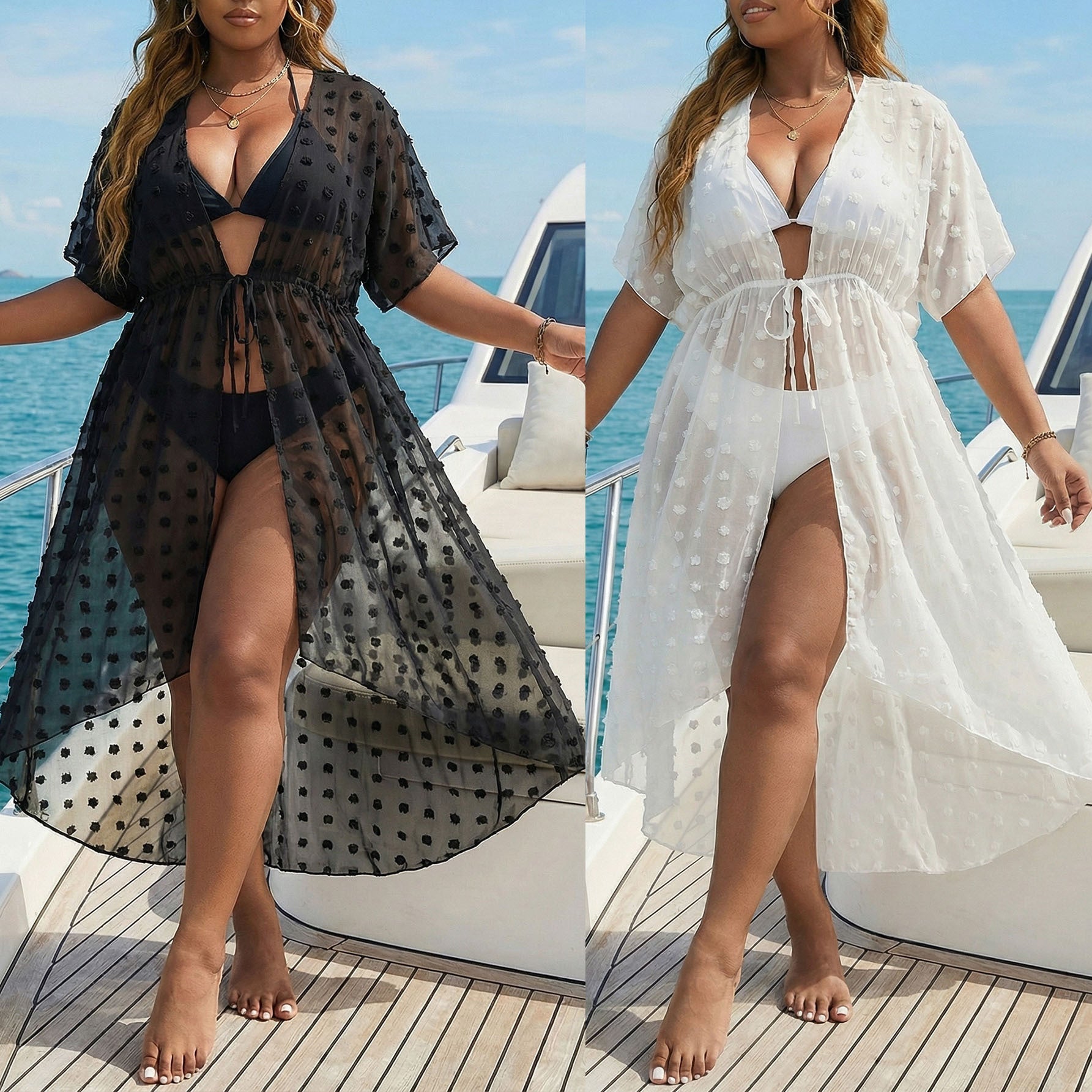Damen transparenter Strandüberwurf mit modischem Lochmuster R&B