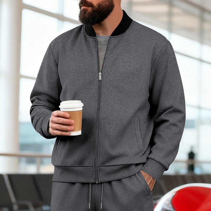 Herren nan urbane Sweat-Trackjacke mit Stehkragen verdecktem Reißverschluss elastischen Rippbündchen und Eingrifftaschen R&B