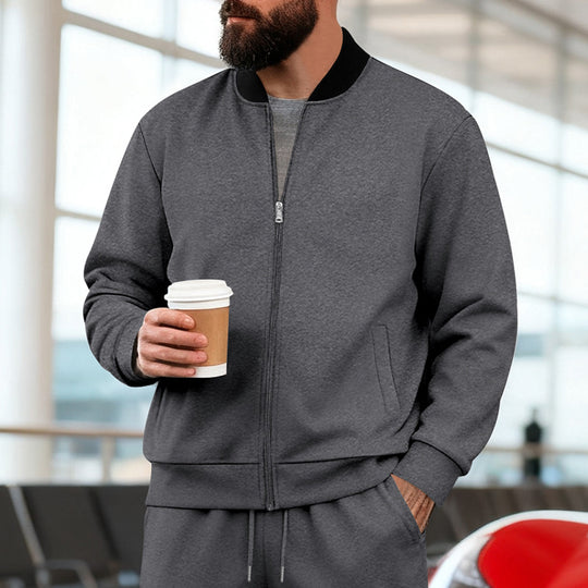 Herren nan urbane Sweat-Trackjacke mit Stehkragen verdecktem Reißverschluss elastischen Rippbündchen und Eingrifftaschen R&B