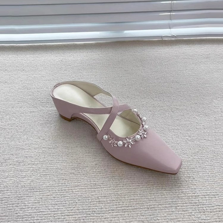 Damen Sling-Heels mit elegantem Perlen- und Blumen-Design