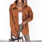Damen Modische Overshirt-Jacke mit aufgesetzten Taschen und Knopfverschluss R&B