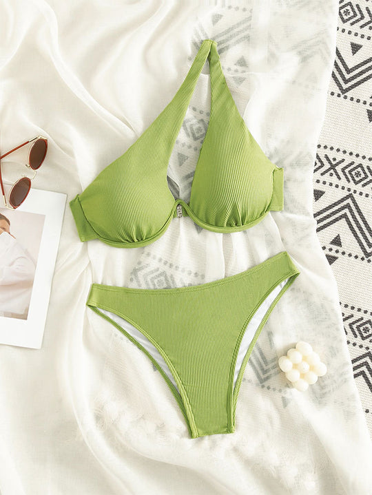 Damen Triangel-Bikini mit rippendem Design und nahtlosen Kanten R&B