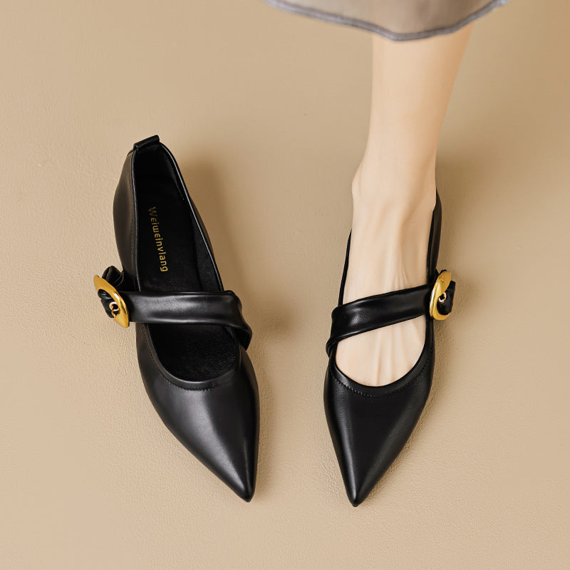 Damen elegante Ballerinas mit modernem Riemen und auffälliger Schnalle