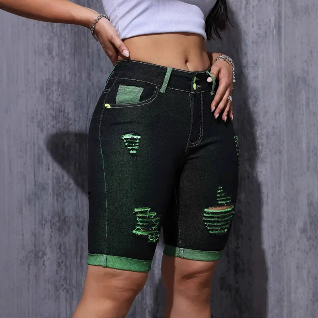 Damen Jeansshorts mit kreativen Cut-Outs und trendiger Waschung R&B