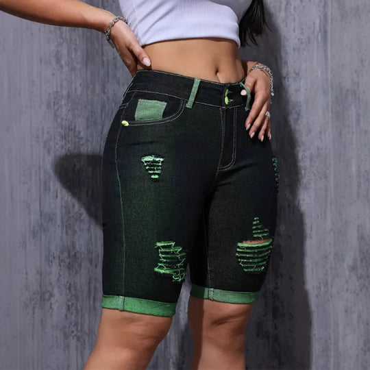 Damen Jeansshorts mit kreativen Cut-Outs und trendiger Waschung R&B