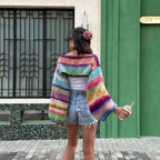 Damen Strickpullover im bunten Design mit weiten Ärmeln R&B