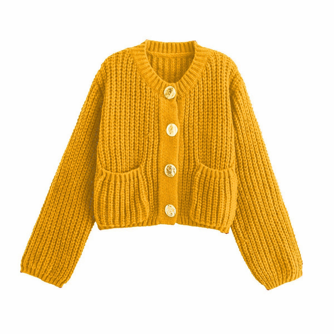Damen kuschelige Strickjacke mit dekorativen Knöpfen und praktischen Taschen R&B