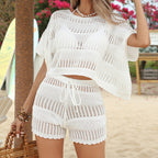Damen luftiges Häkel-Set mit Oversize-Oberteil und Short R&B