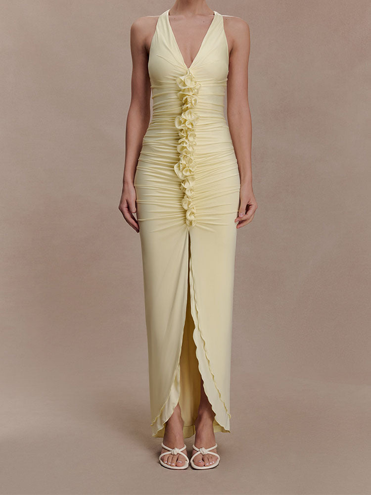 Damen Hochwertiges Abendkleid mit tiefem V-Ausschnitt und Raffungen R&B
