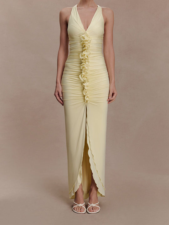 Damen Hochwertiges Abendkleid mit tiefem V-Ausschnitt und Raffungen R&B