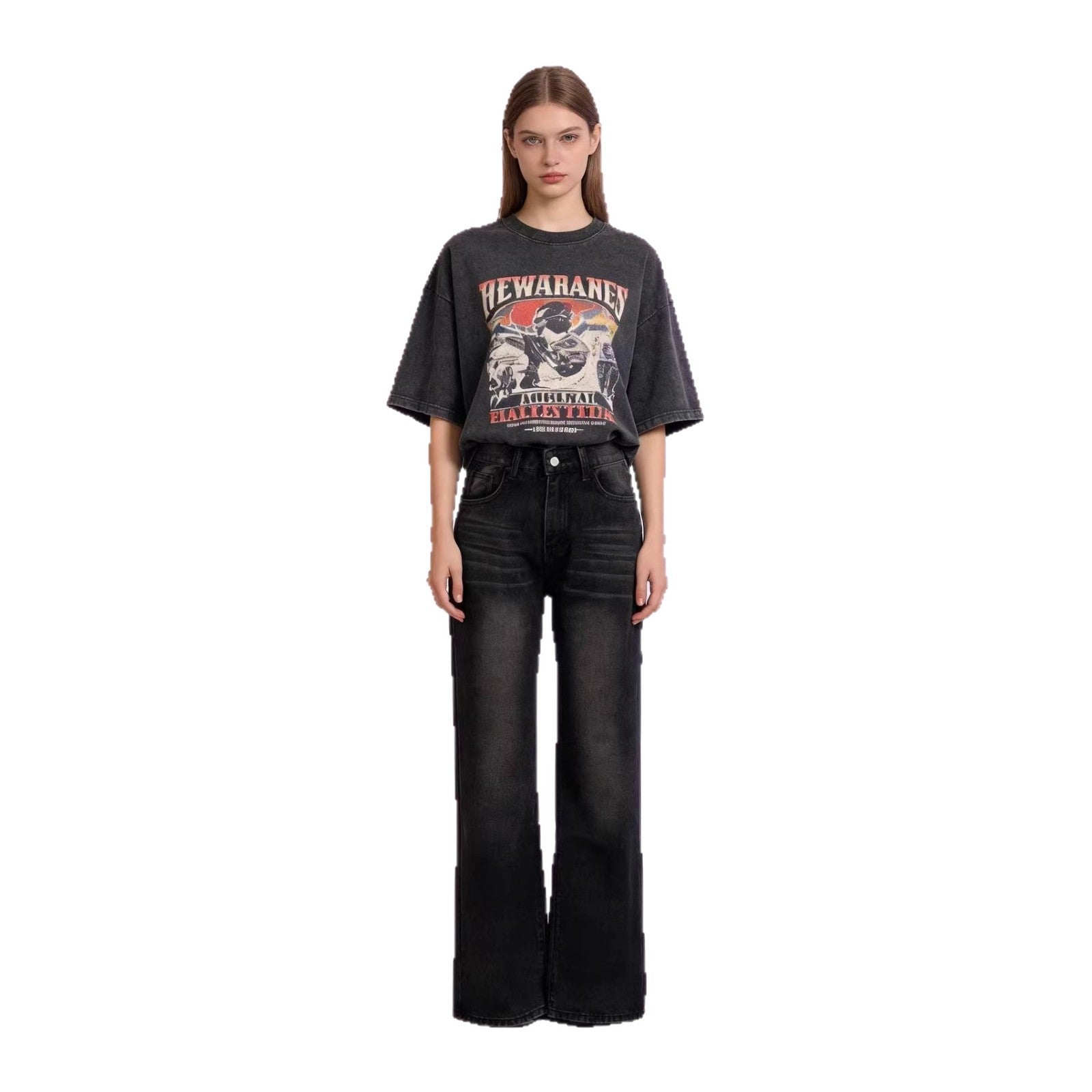 Damen Weite High-Waist Jeans mit klarer Schnittführung