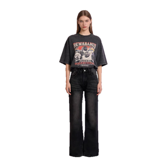 Damen Weite High-Waist Jeans mit klarer Schnittführung