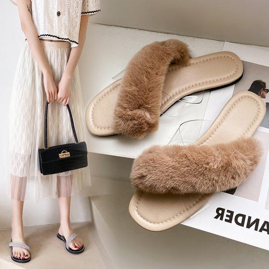 Damen Flausche Slides mit breitem Riemen R&B