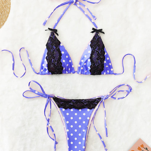 Damen Triangel-Bikini mit verspielten Punkten und Spitzenakzenten R&B