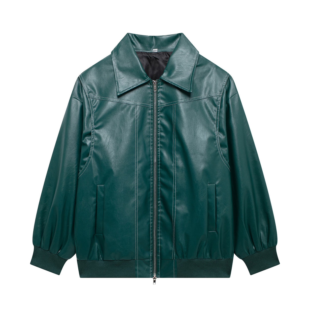 Damen lässige Kunstlederjacke mit hohem Kragen und Reißverschluss R&B