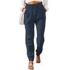 Damen elegante Freizeit-Hosen mit elastischem Bund und seitlichen Taschen R&B