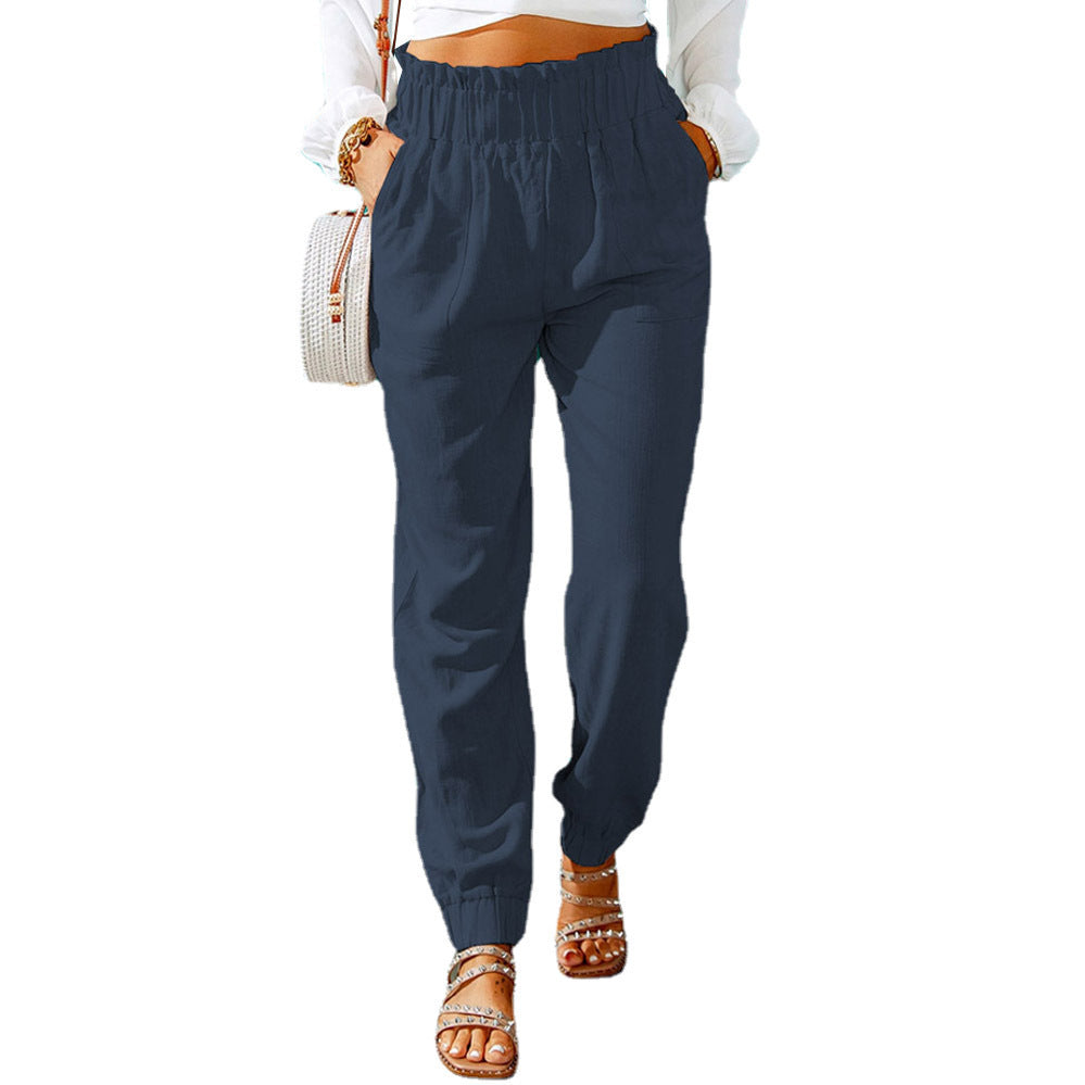 Damen elegante Freizeit-Hosen mit elastischem Bund und seitlichen Taschen R&B