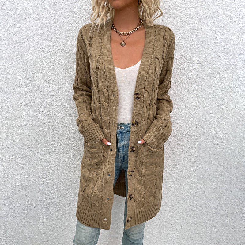 Damen Strickjacke mit tiefem V-Ausschnitt und elegantem Zopfmuster R&B