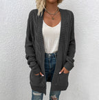 Damen Grobstrick-Cardigan mit großen Taschen und strukturiertem Design