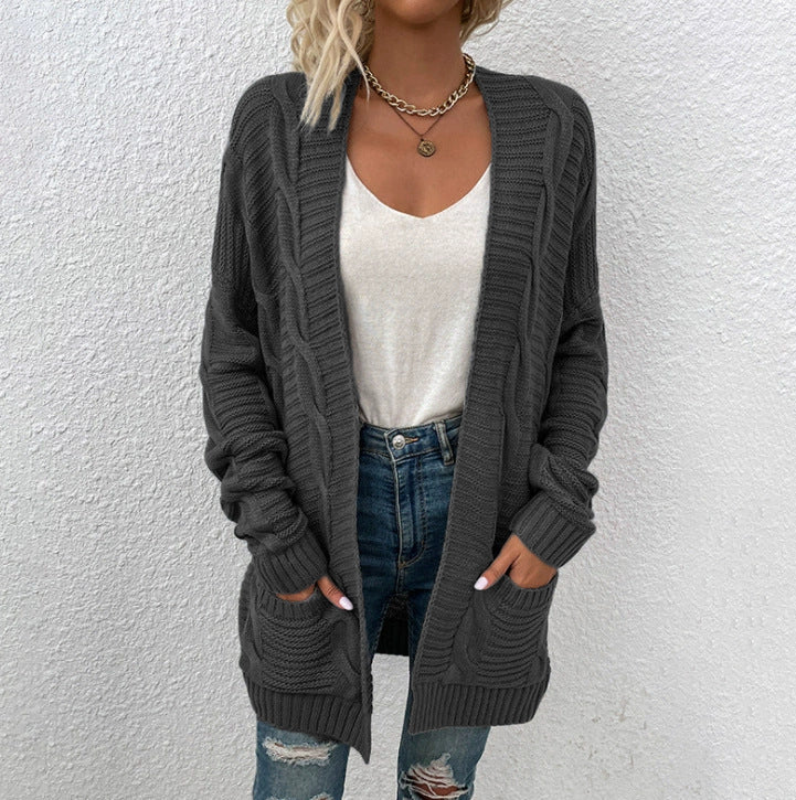 Damen Grobstrick-Cardigan mit großen Taschen und strukturiertem Design