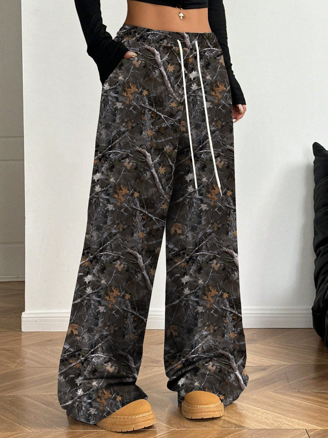 Damen Cargohosen mit hohem Bund und Allover-Muster R&B