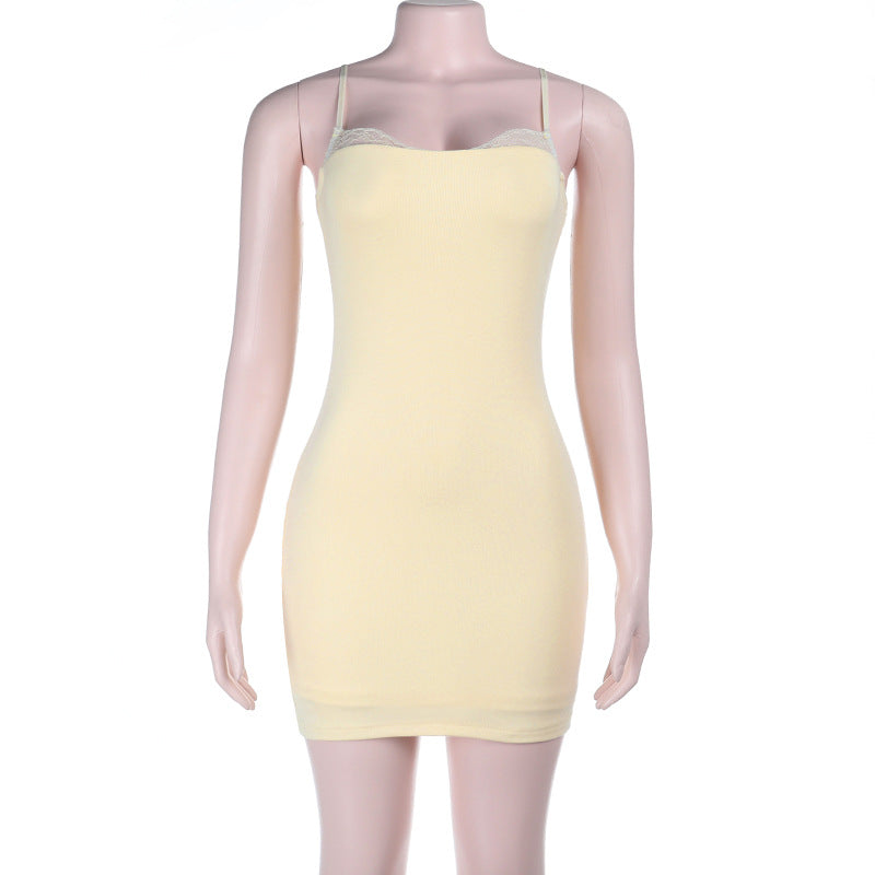 Damen figurbetontes Unterkleid mit verstellbaren Spaghetti-Trägern und Spitzenbesatz R&B