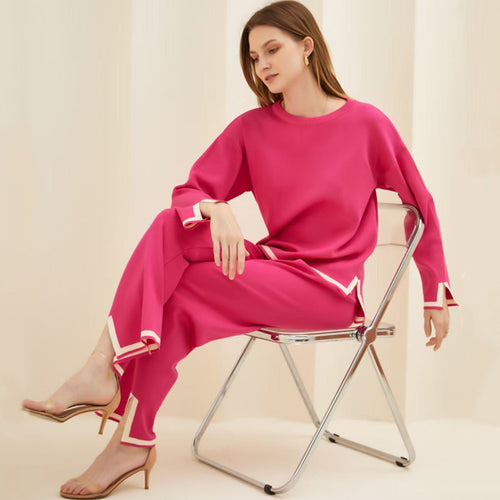 Damen entspannendes Loungewear-Set mit kontrastierenden Saumdetails R&B