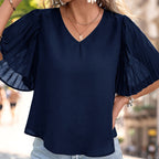 Damen Bluse mit Eleganten Schulterfreien Puffärmeln und V-Ausschnitt R&B