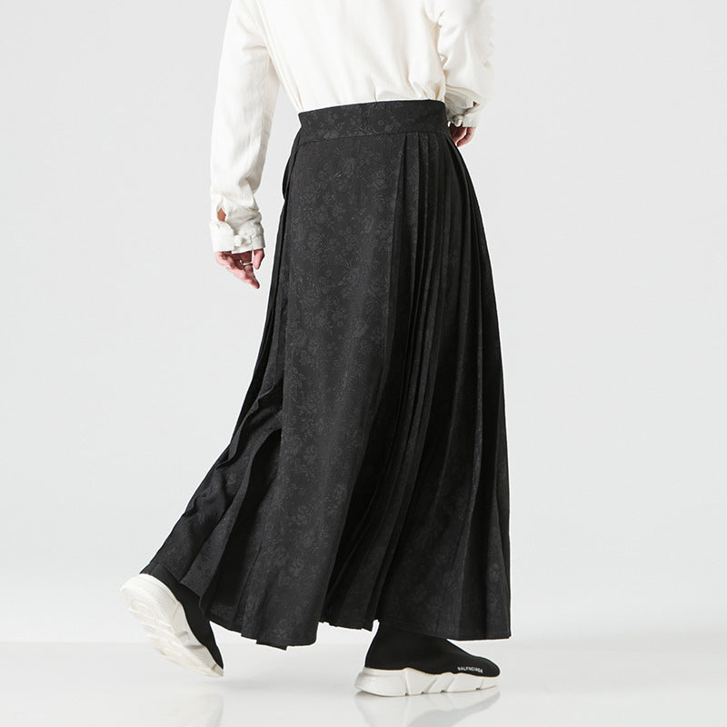 Damen nan Maxi-Rock mit breitem Taillenbund ornamentaler Bordüre und plissierten Falten R&B