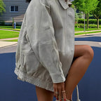 Damen lässige Kunstlederjacke im modernen Oversized-Schnitt R&B
