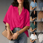 Damen lässige Oversize-Bluse mit modernem Schnitt und V-Ausschnitt