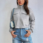 Damen modische Kurzjacke mit praktischen Aufsatztaschen und sportlichem Schnitt R&B