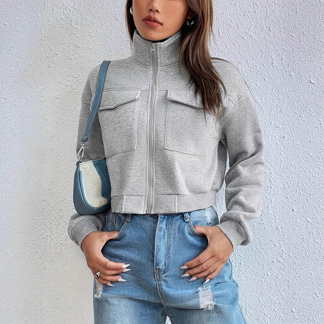 Damen modische Kurzjacke mit praktischen Aufsatztaschen und sportlichem Schnitt R&B