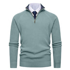 Herren nan feiner Strickpullover mit Halbzip, strukturierter Rippoptik und innen kontrastiertem Stehkragen R&B