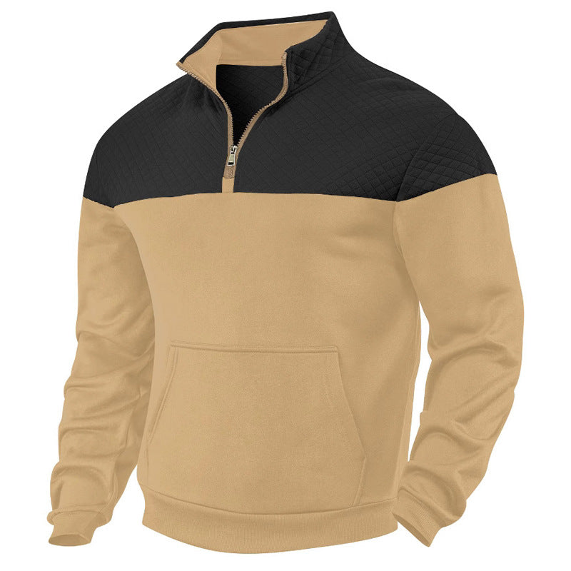Herren nan gesteppter Halbzip-Sweatpullover mit Kängurutasche und Stehkragen R&B