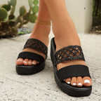 Damen Wedge-Pantoletten mit floralem Riemendesign und komfortabler Plateausohle
