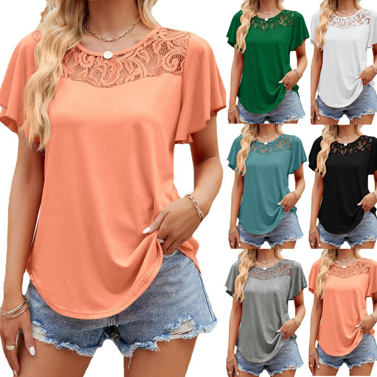Damen Freizeitbluse mit Spitzeneinsatz R&B