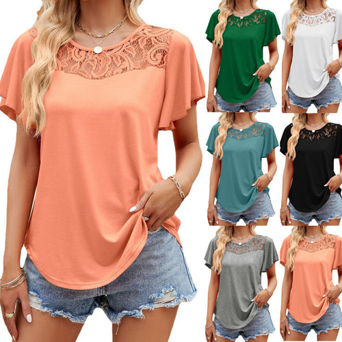Damen Freizeitbluse mit Spitzeneinsatz R&B