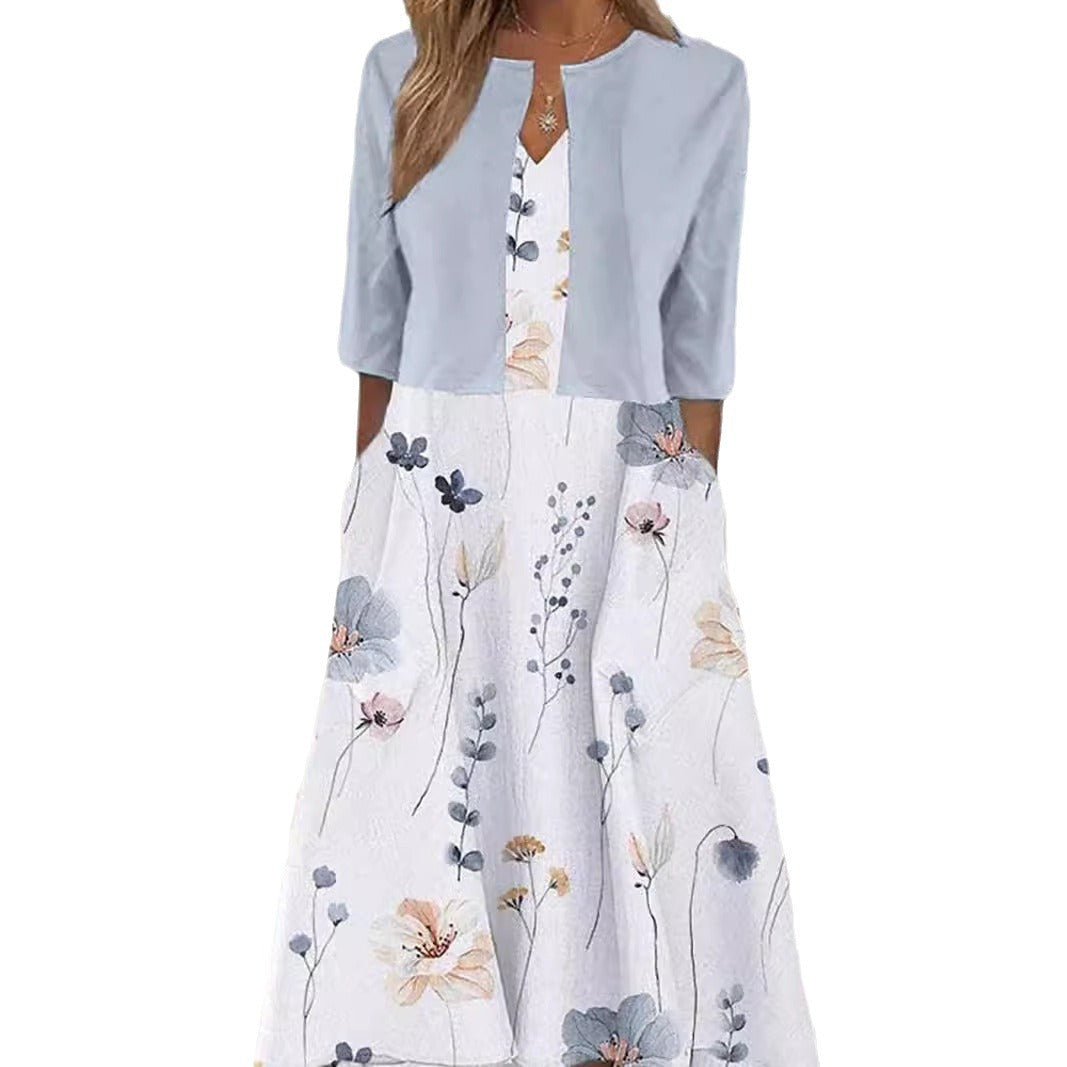 Damen Maxikleid mit floralen Akzenten und schickem Bolero R&B