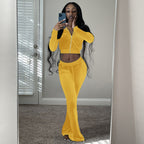 Damen Komfortables Lounge-Set aus weichem Veloursstoff mit Zip-Oberteil und weitem Bein R&B