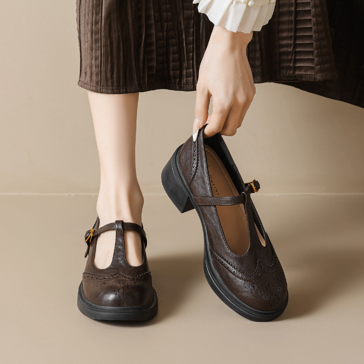 Damen Ballerinas mit modischem Riemen und stilvollem Blockabsatz
