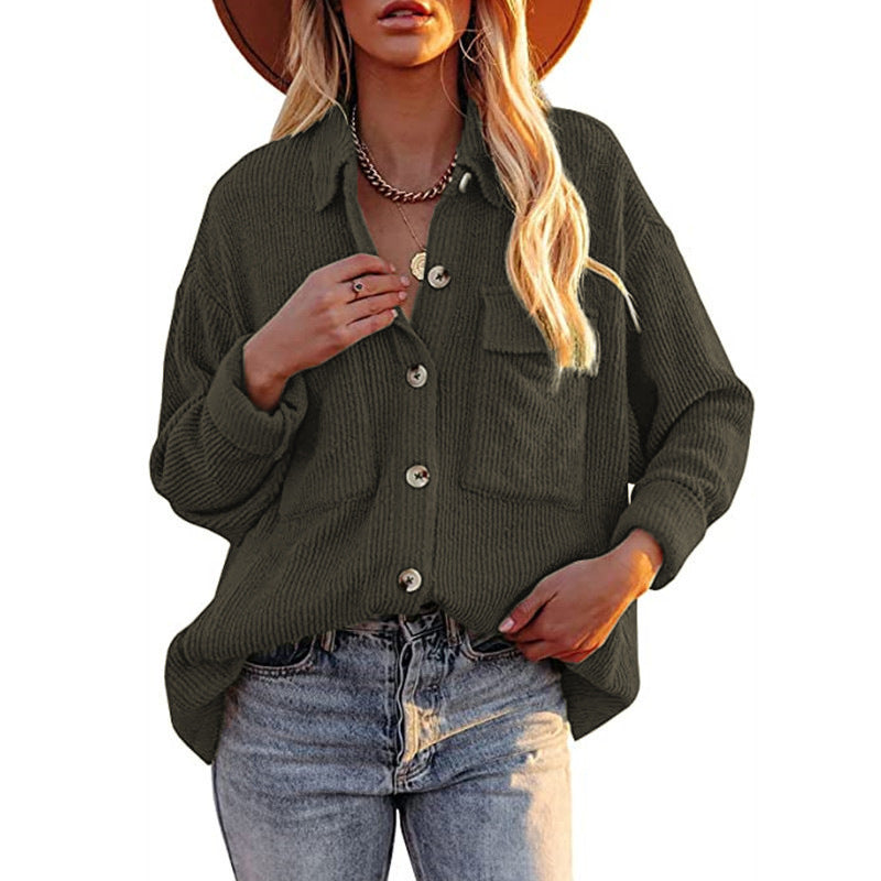 Damen Lässige Strickjacke mit Knopfleiste und Taschen R&B
