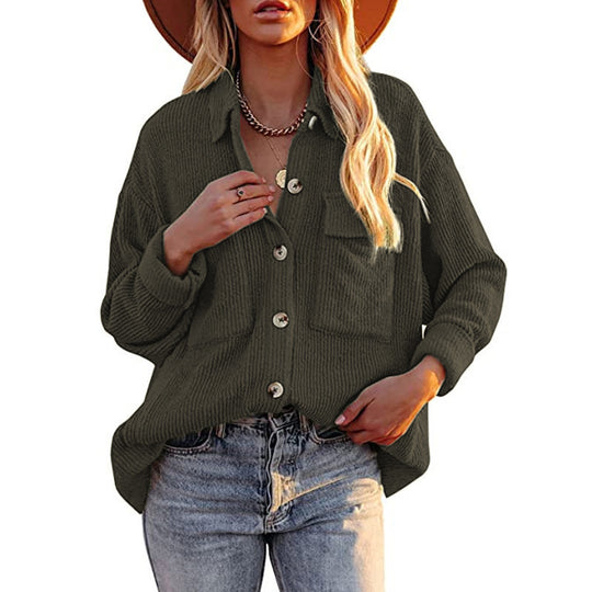 Damen Lässige Strickjacke mit Knopfleiste und Taschen R&B