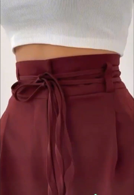 Damen weite Chino-Hose mit hohem Bund und verstellbarem Kordelzug R&B