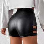 Damen Kunstleder High-Waist Shorts mit Cut-Out-Details R&B