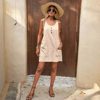 Damen Lässiges Sommerkleid mit Taschen und Knopfdetails R&B