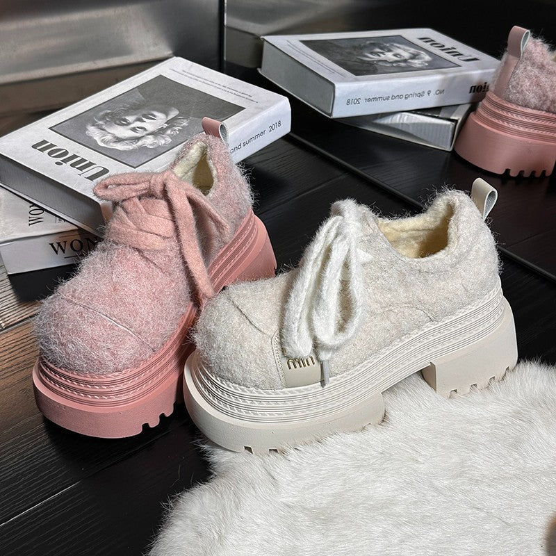 Damen Modische und atmungsaktive Plateau-Sneaker mit kuscheligem Obermaterial R&B