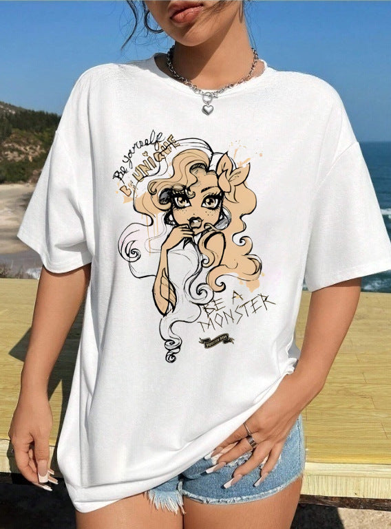 Damen T-Shirt mit künstlerischem Skelettmotiv und einzigartigem Druck R&B